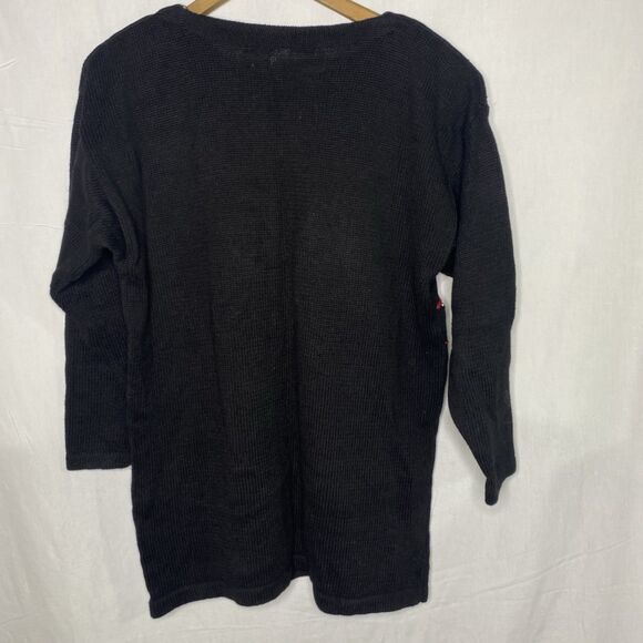 Vtg VICTORIA JONES Tunic Sweater Beaded Ugly Christmas Holiday Womens M Black - Picture 2 of 12